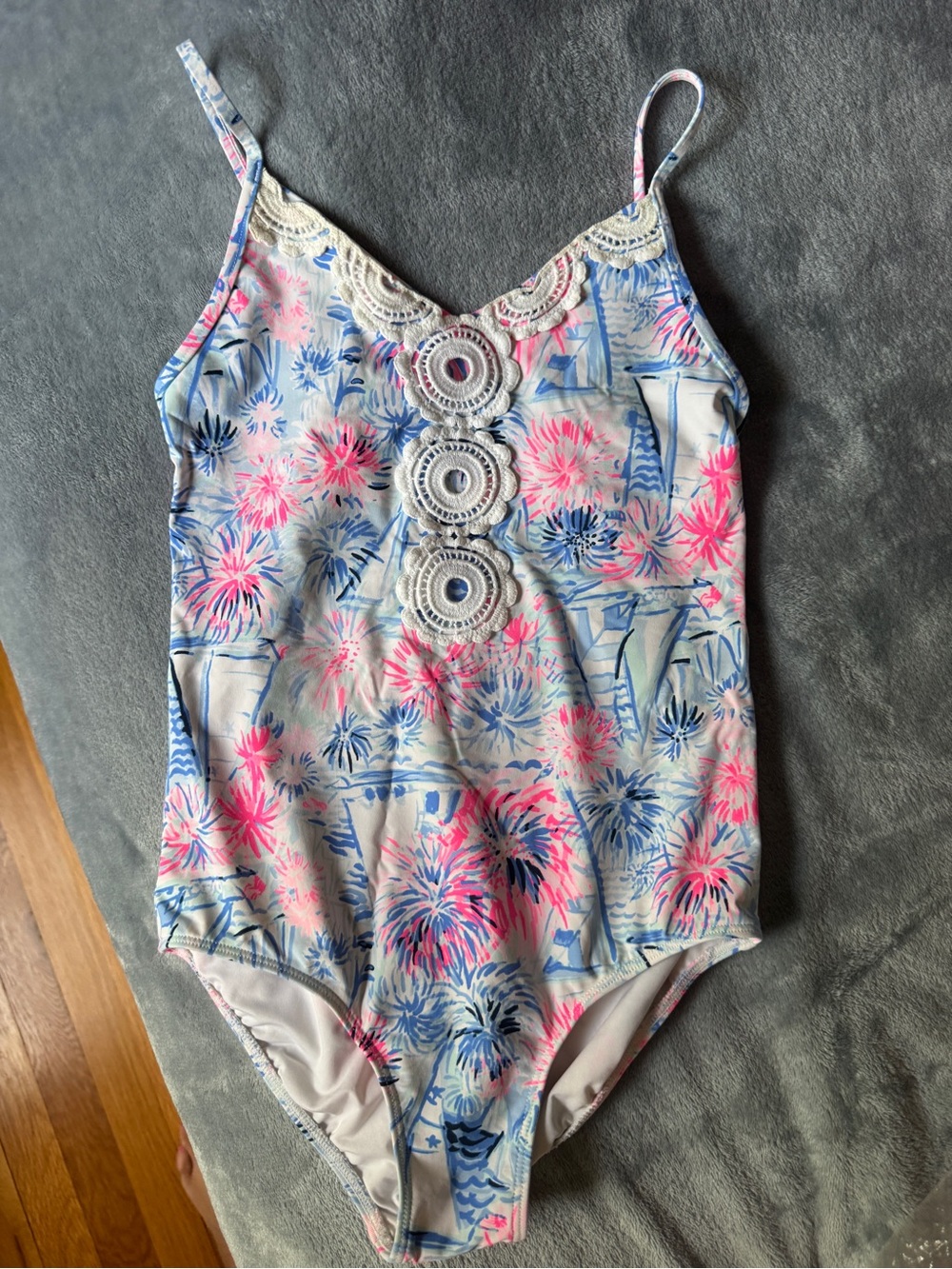 Lilly Pulitzer Girls Size 10 Boat Fireworks July 4 One-Piece white blue Swimsuit